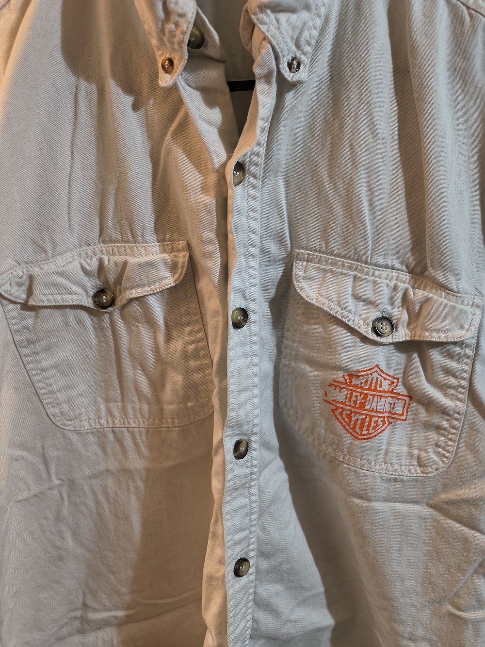 Harley-Davidson White Denim Sleeveless Button-Up Work Shirt - Picture 7 of 9